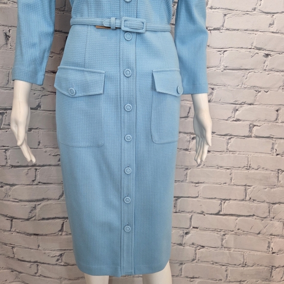 SportMax Blue Waffle Knit Button Dress - Picture 6 of 10